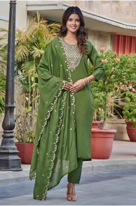 Lime green Embroidered Salwar Kameez in Viscose SK154624