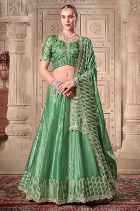 Embroidered Silk Pista green Lehenga Choli with Dupatta LC8029