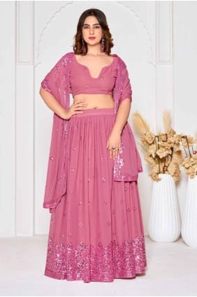 Embroidered Georgette Lehenga Choli in Dusty pink LC8035