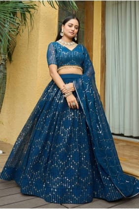Georgette Lehenga Choli in Turquoise with Embroidered LC8036