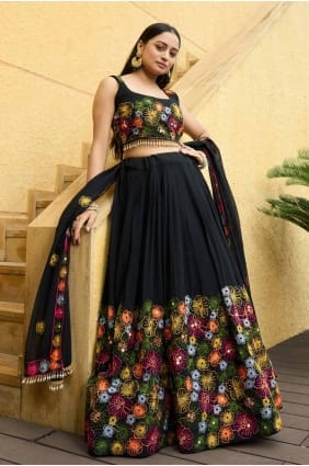 Embroidered Georgette Lehenga Choli in Multicolor with Dupatta LC8040