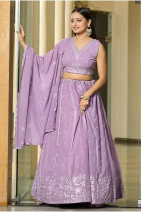 Printed Georgette Lehenga Choli in Lavender LC8042