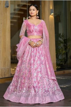 Printed Lehenga Choli Pink Net LC8045