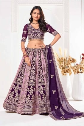 Georgette Lehenga Choli with Embroidered in Purple LC8046
