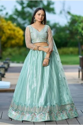Embroidered Lehenga Choli in Pista Net LC8047