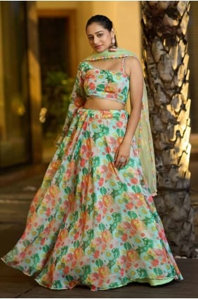 Georgette Lehenga Choli in Multicolor with Embroidered LC8051