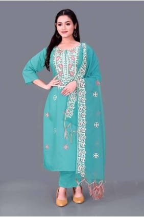 Chanderi Sky blue Straight Pant Suit in Embroidered SK154643
