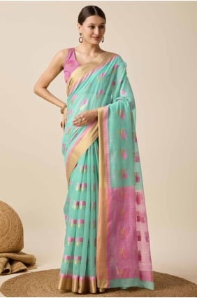 Firozi Saree in Weaving Cotton SR27564