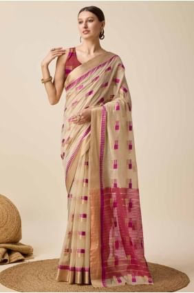 Cream Saree in Cotton with Weaving SR27565