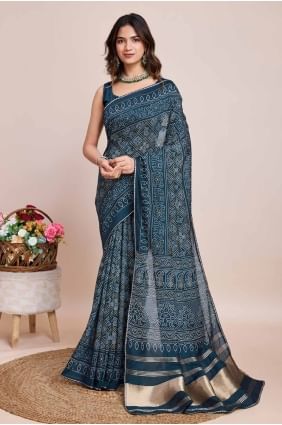 Blue Saree with Weaving Cotton SR27571