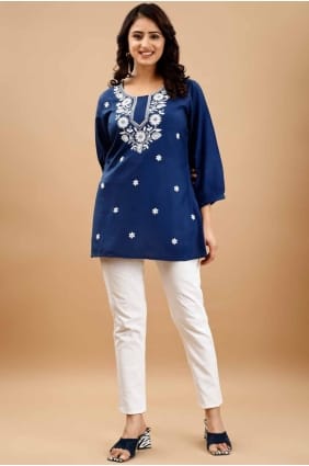 Viscose Kurti in Blue with Embroidered KTI2557