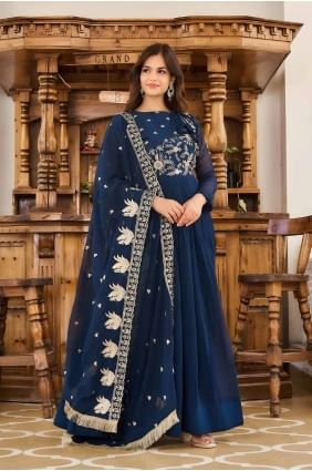 Blue Gown Dress in Faux georgette with Sequins GW0983