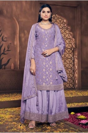 Lavender plazo Suit in Viscose with Embroidered PZ4060