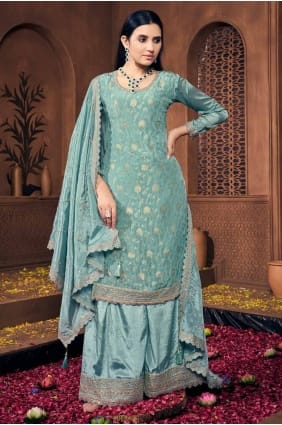 Viscose Embroidered Off green plazo Suit with Dupatta PZ4061