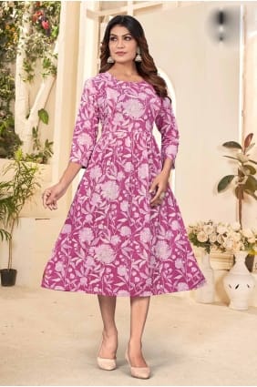 Printed Gown Dress in Pink Cotton GW0988