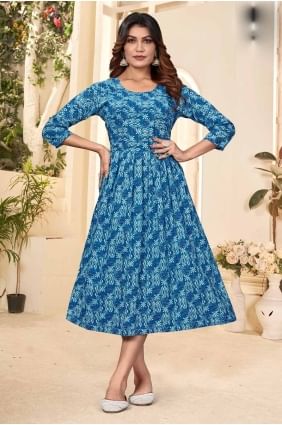 Cotton Dark blue Gown Dress in Printed GW0990