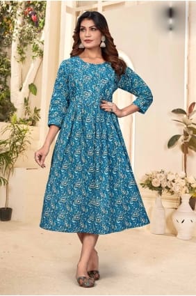 Dark blue Gown Dress in Cotton with Printed GW0991