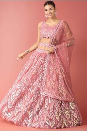 Pink Embroidered Lehenga Choli in Net LC8068