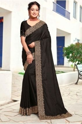 Black Embroidered Saree in art silk SR27579