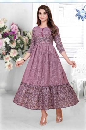 Printed Rayon Kurti in Palevioletred KTI2561