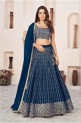 Blue Lehenga Choli in Embroidered Georgette LC8076