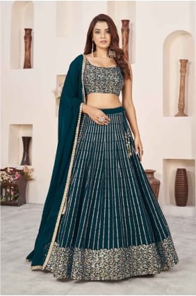Green Lehenga Choli in Georgette with Embroidered LC8077