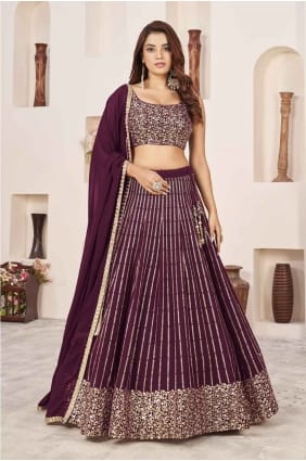 Wine Lehenga Choli in Embroidered Georgette LC8078