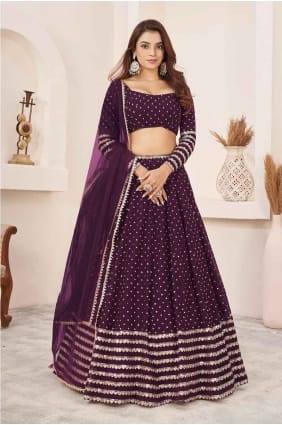 Georgette Wine Lehenga Choli in Embroidered LCU8083