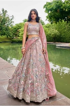Thread Organza Rosegold Lehenga Choli with Dupatta LC8088