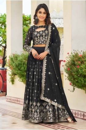 Black Embroidered Lehenga Choli in Faux georgette LC8092