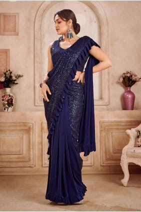 Saree in Navy blue Silk with Sequins SR27586