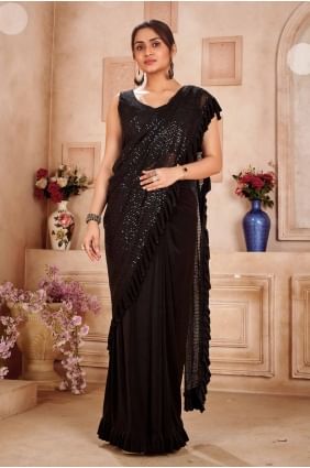 Black Sequins Saree in Silk SR27588