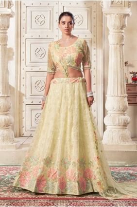 Light lemon Lehenga Choli with Thread Net LC8094