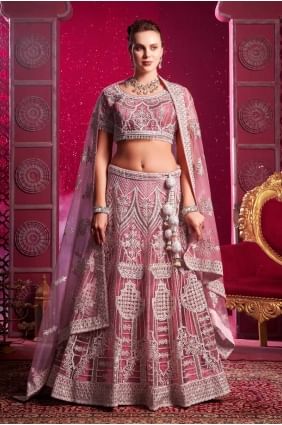 Net Sequins Pink Lehenga Choli with Dupatta LC8099
