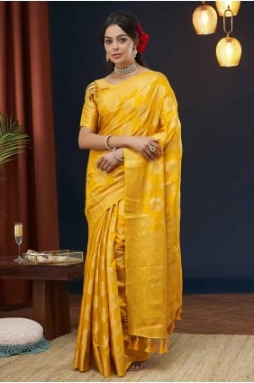 Silk Yellow Saree in Weaving SR27590