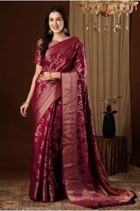 Silk Wine Saree in Weaving SR27594