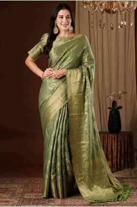 Weaving Silk Saree in Lime green with Blouse SR27596