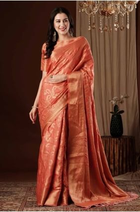 Silk Saree with Weaving in Off orange SR27597