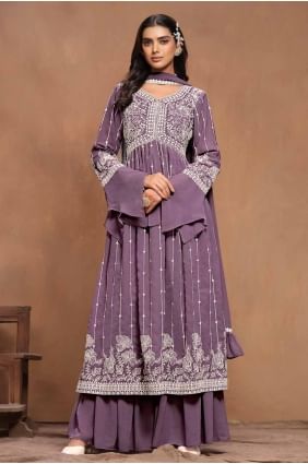 Rose shimmer Faux georgette Embroidered Straight Pant Suit with Dupatta SK154673