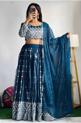 Faux georgette Lehenga Choli with Thread in Blue LC8110