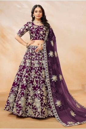 Art silk Embroidered Wine Lehenga Choli with Dupatta LC8112