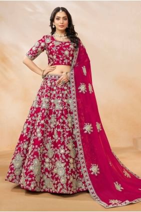 Red Art silk Embroidered Lehenga Choli with Dupatta LC8114