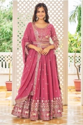 Embroidered Faux georgette Lehenga Choli in Pink with Dupatta LC8115