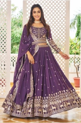 Purple Embroidered Faux georgette Lehenga Choli LC8116
