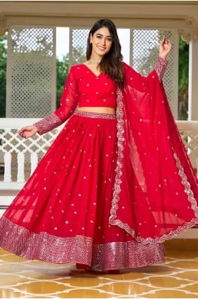 Faux georgette Lehenga Choli in Rani with Thread LC8121