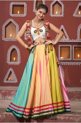 Silk Embroidered Multicolor Lehenga Choli with Dupatta LC8122