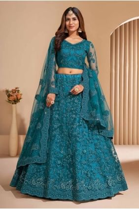 Net Lehenga Choli with Thread in Blue LC8126