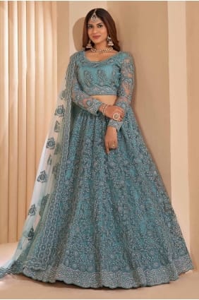 Thread Net Lehenga Choli in Off sky with Dupatta LC8130
