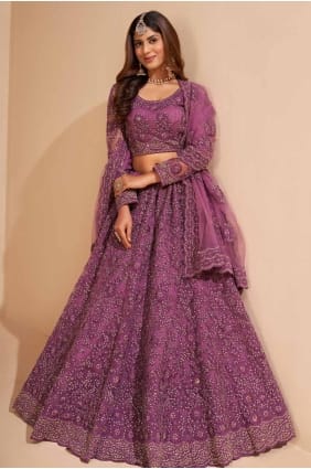 Net Lehenga Choli with Thread in Wine LC8131