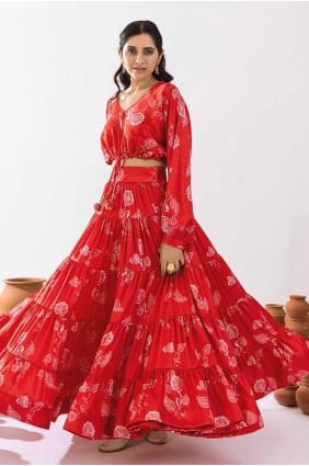 Chiffon Lehenga Choli with Printed in Sample red LC8133